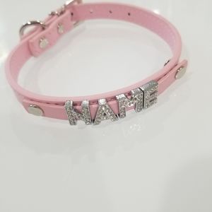 Custom leather dog collar with rhinestone letters
